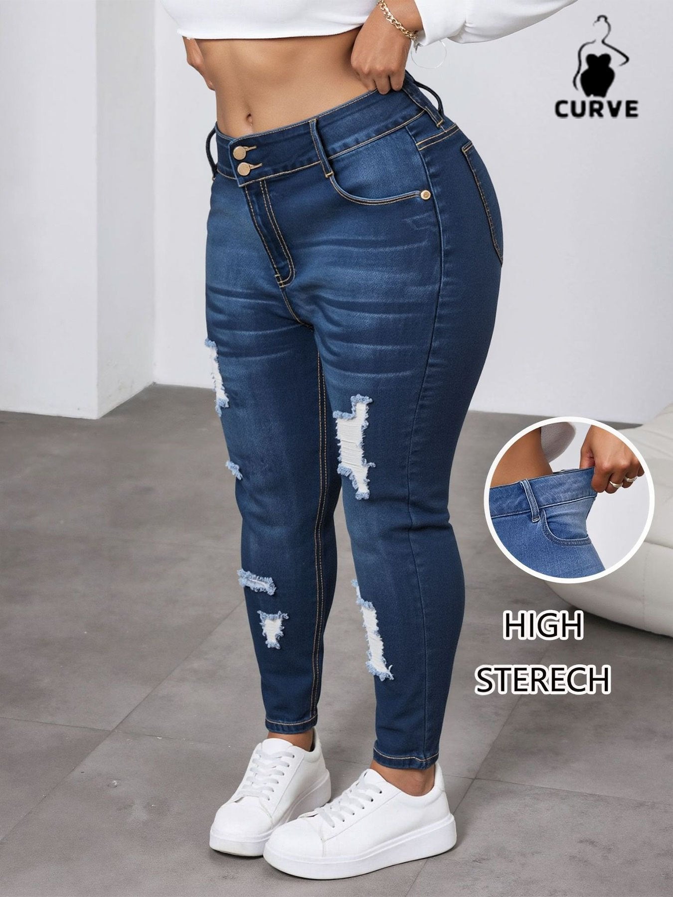 Women's Jeans - Dark Blue Distressed – Sizes 1XL–5XL – view 6