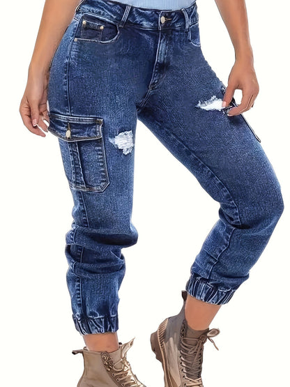 Women's Jeans - Dark Blue Distressed – Sizes S–XXL – Blue option – main product image
