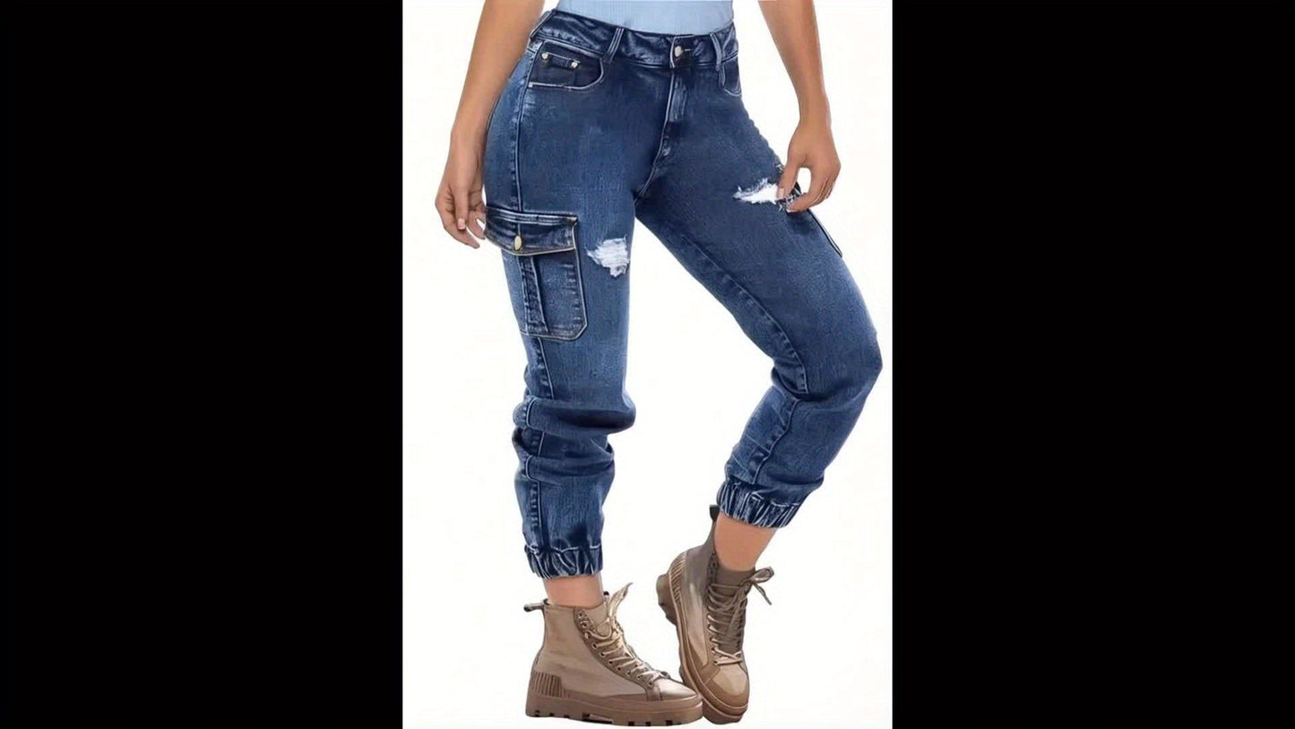Women's Jeans - Dark Blue Distressed – Sizes S–XXL detail view