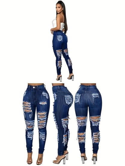 Women's Jeans - Dark Blue Distressed Streetwear – Blue option – main product image