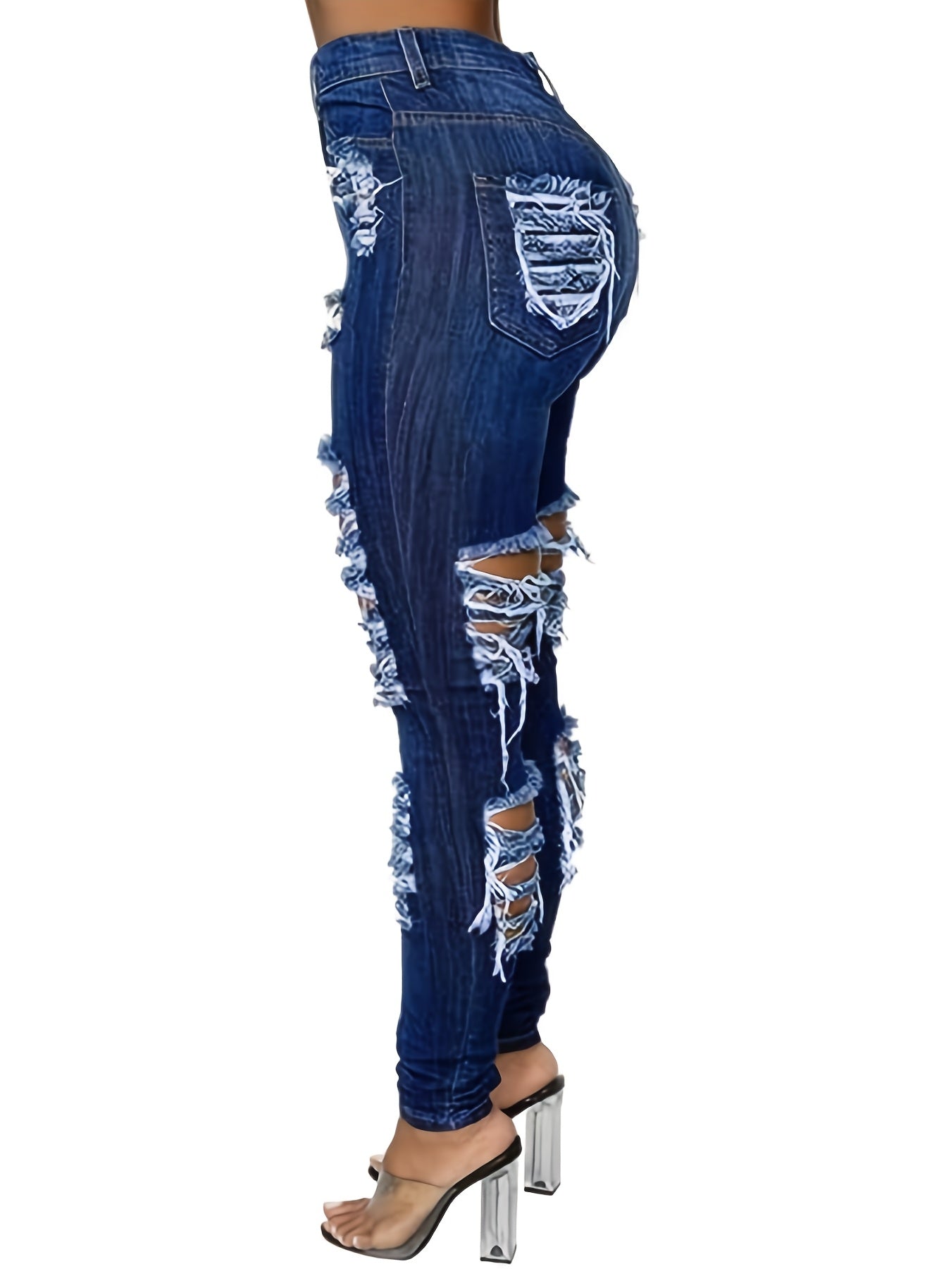 Women's Jeans - Dark Blue Distressed Streetwear detail view