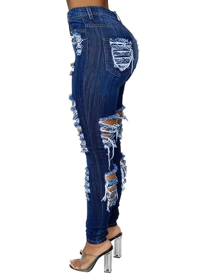 Women's Jeans - Dark Blue Distressed Streetwear detail view