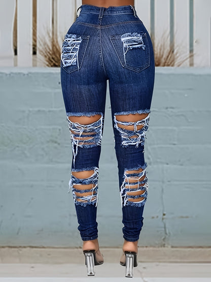Women's Jeans - Dark Blue Distressed Streetwear detail view