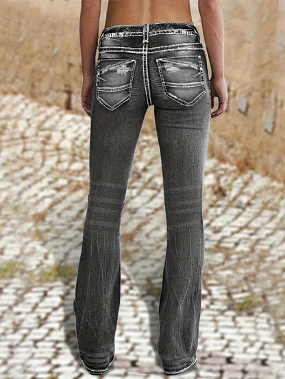 Women's Jeans - Dark Blue Pocket Detail Stretch All-Season detail view