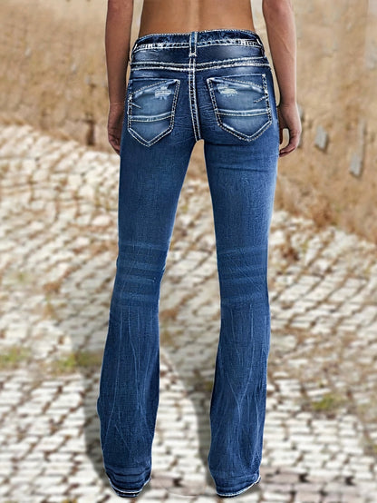 Women's Jeans - Dark Blue Pocket Detail Stretch All-Season detail view