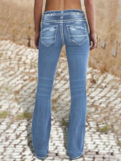 Women's Jeans - Dark Blue Pocket Detail Stretch All-Season detail view