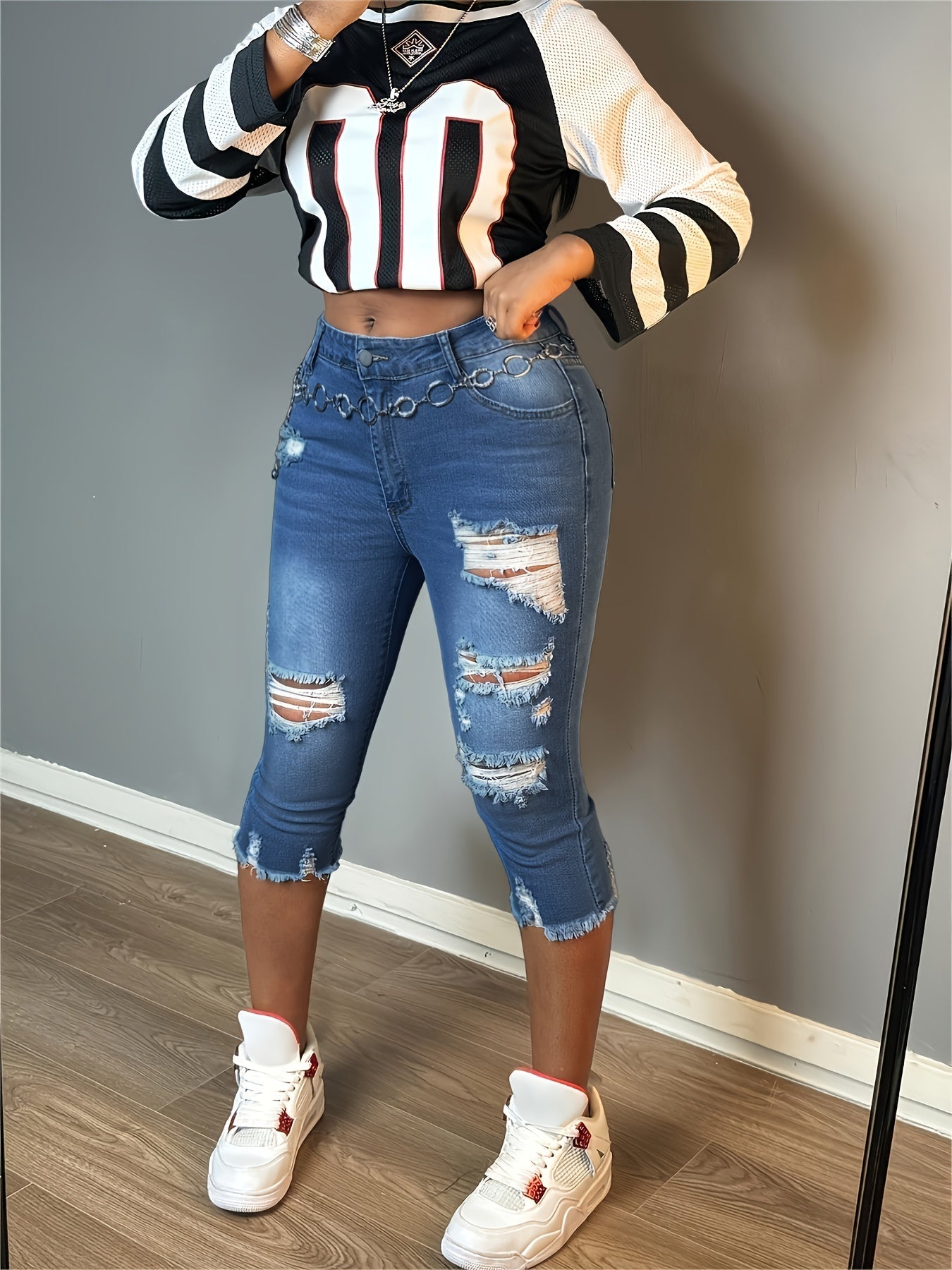 Women's Jeans - Distressed Slim Fit detail view