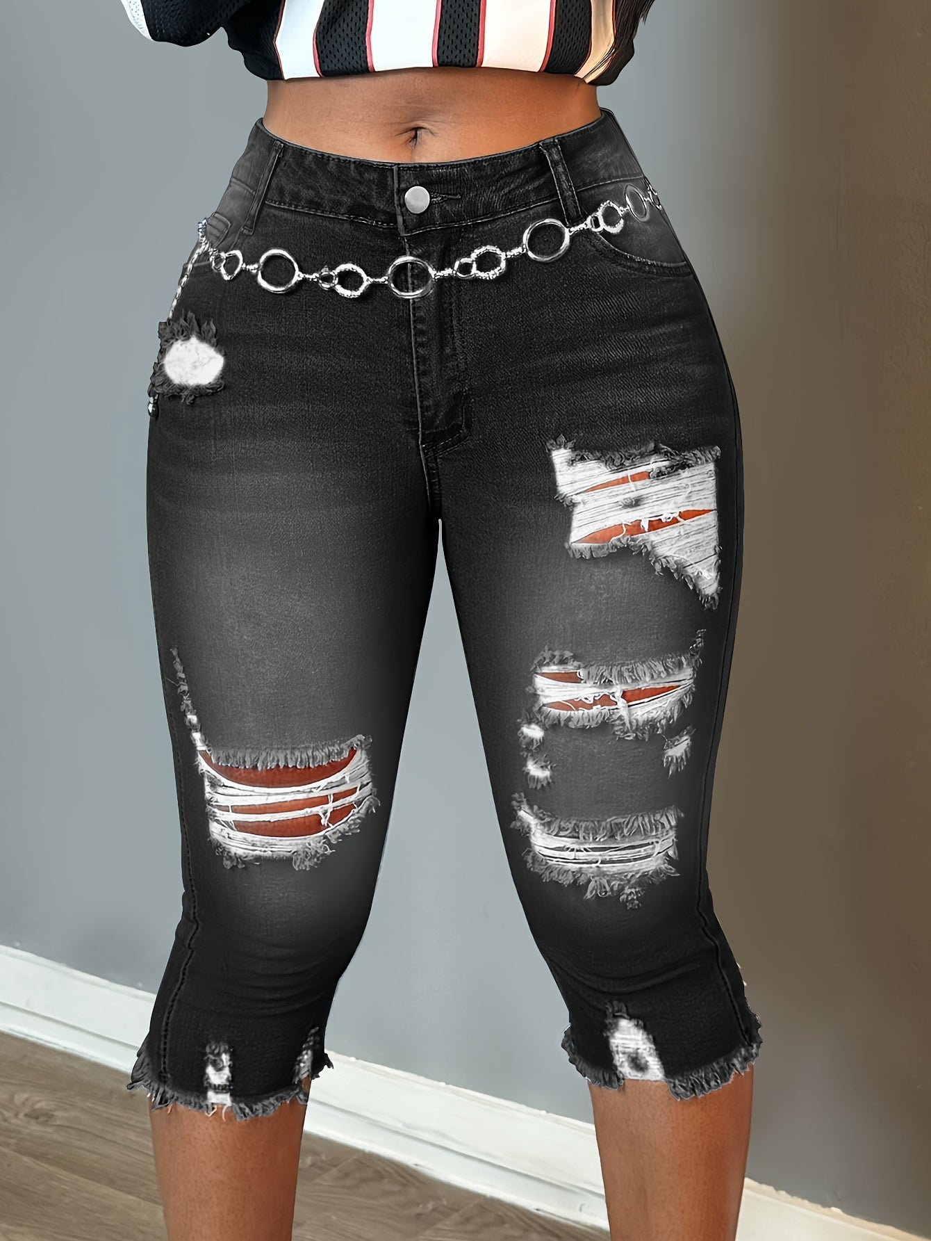 Women's Jeans - Distressed Slim Fit – Blue option – view 2