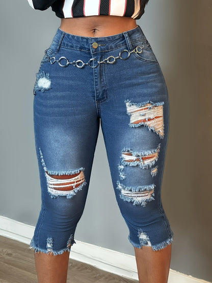 Women's Jeans - Distressed Slim Fit – Blue option – view 3
