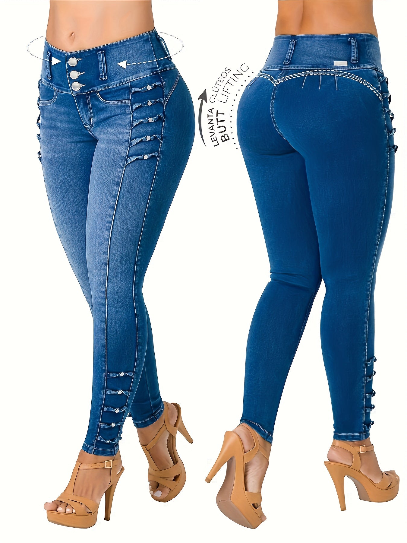 Women's Jeans - Medium Blue Button Detail – Sizes 0XL–3XL detail view