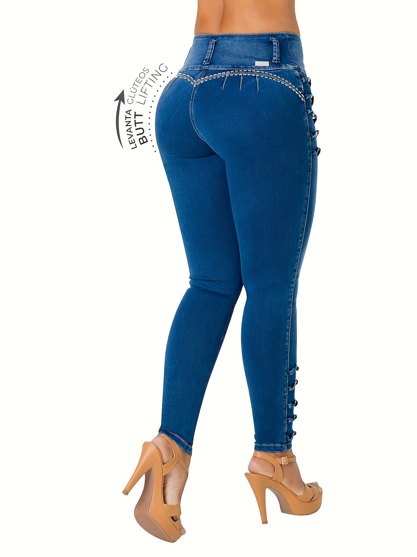 Women's Jeans - Medium Blue Button Detail – Sizes S–XXL detail view