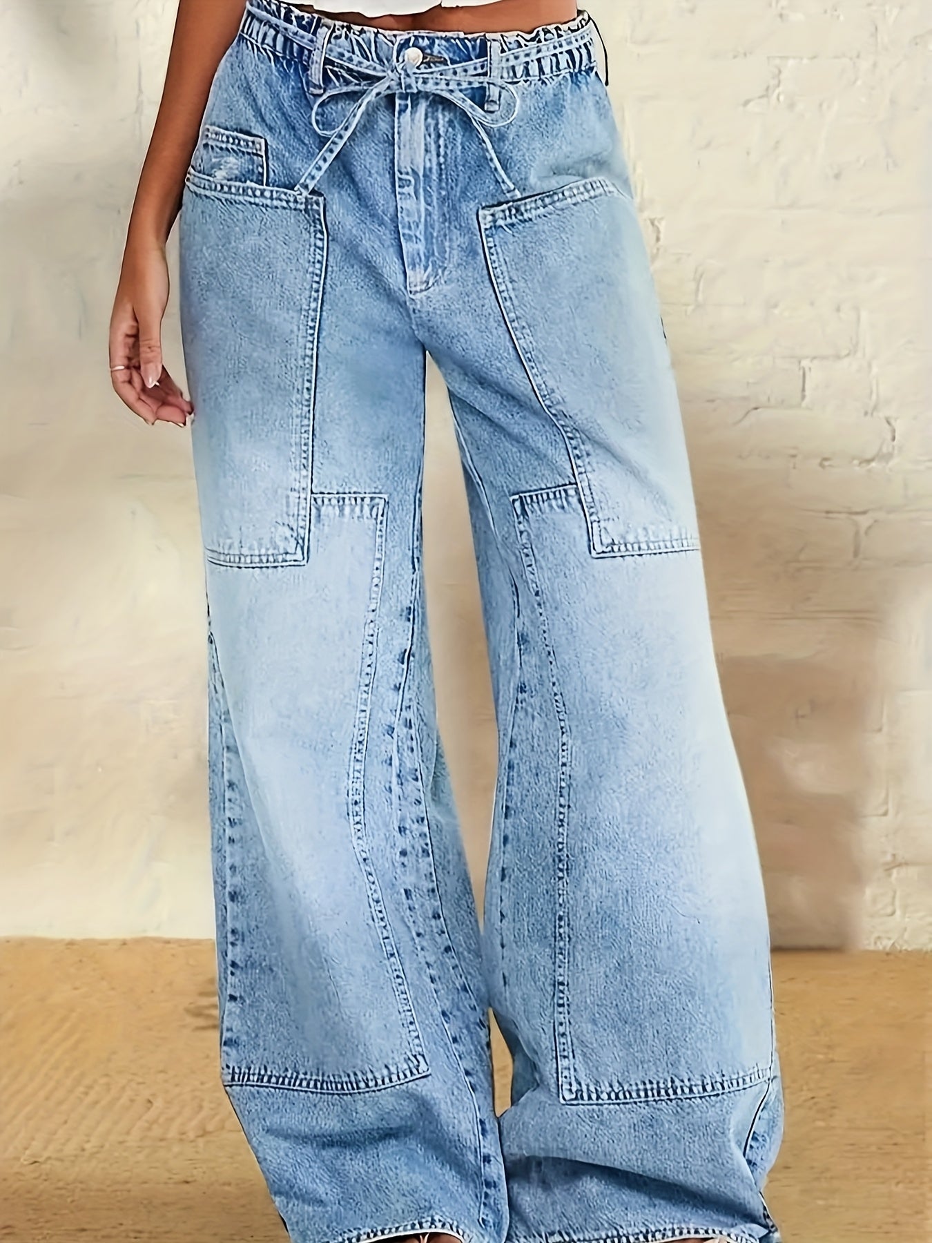 Women's Jeans - Medium Blue Vintage Wash Patchwork – Blue option – main product image