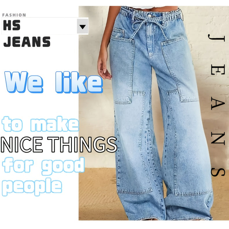 Women's Jeans - Medium Blue Vintage Wash Patchwork detail view