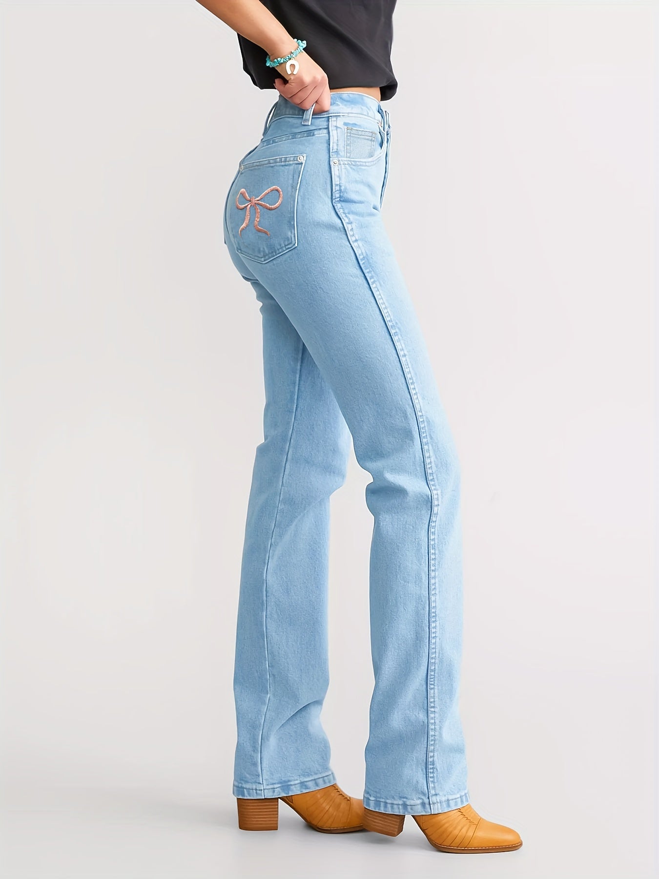 Women's Jeans - Sky Blue Button Detail detail view