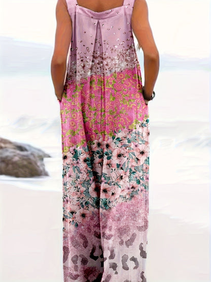 Women's Jumpsuit - Floral Print Square Neck detail view