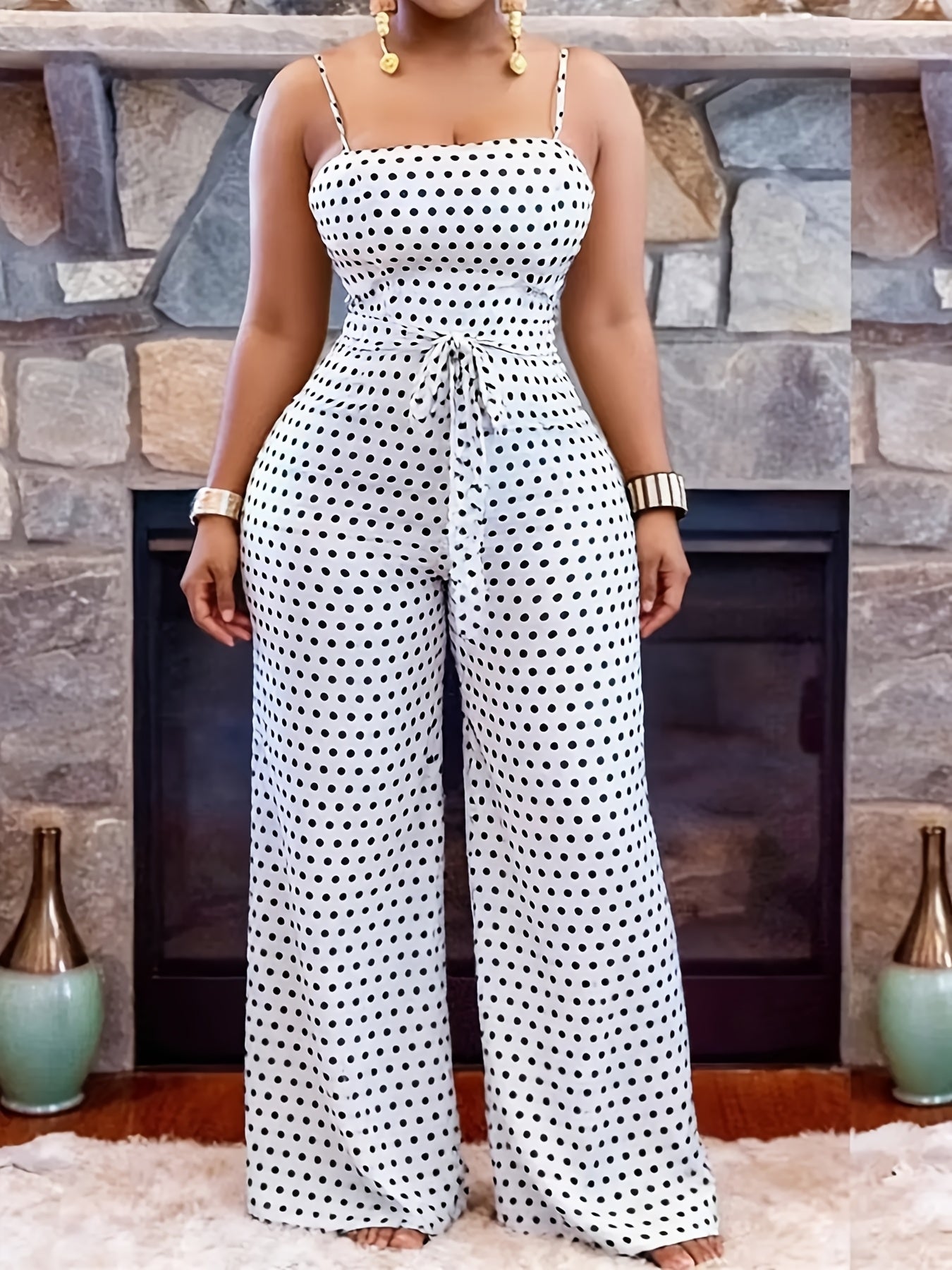 Women's Jumpsuit - Polka Dot Strapless detail view