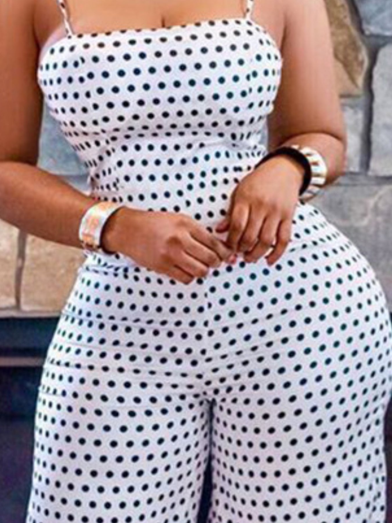Women's Jumpsuit - Polka Dot Strapless detail view