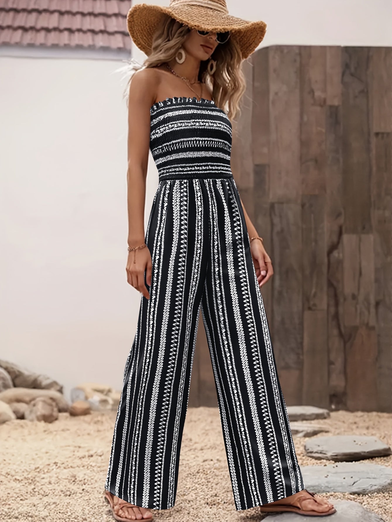 Women's Jumpsuit - Strapless Wide Leg detail view