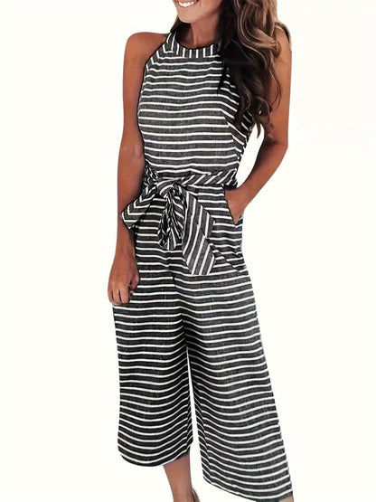 Women's Jumpsuit - Striped Halter Neck detail view
