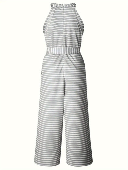 Women's Jumpsuit - Striped Halter Neck detail view