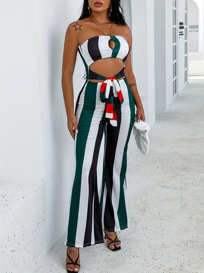 Women's Jumpsuit - Striped Strapless detail view