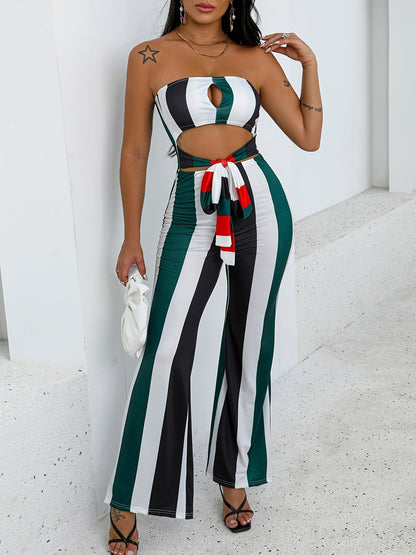 Women's Jumpsuit - Striped Strapless detail view