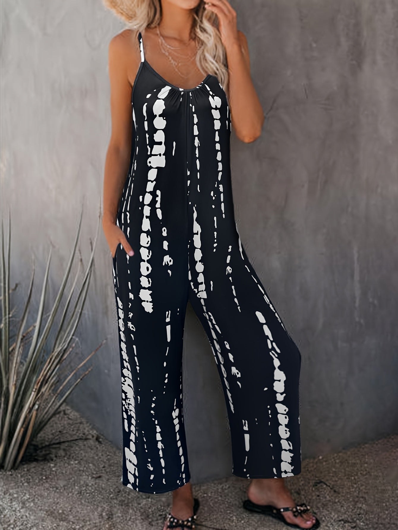 Women's Jumpsuit - Tie-Dye Wide Leg – Black option – main product image
