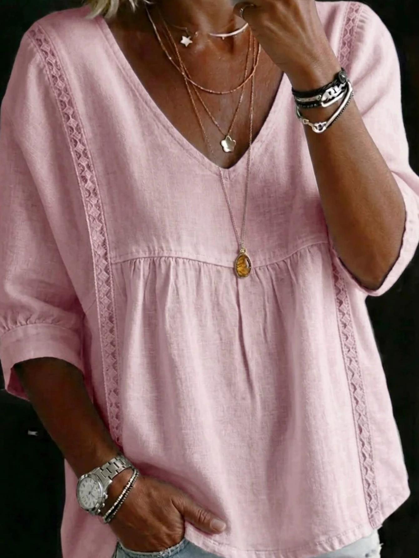 Women's Lace Blouse - Lace Detail – 3/4 Sleeve detail view