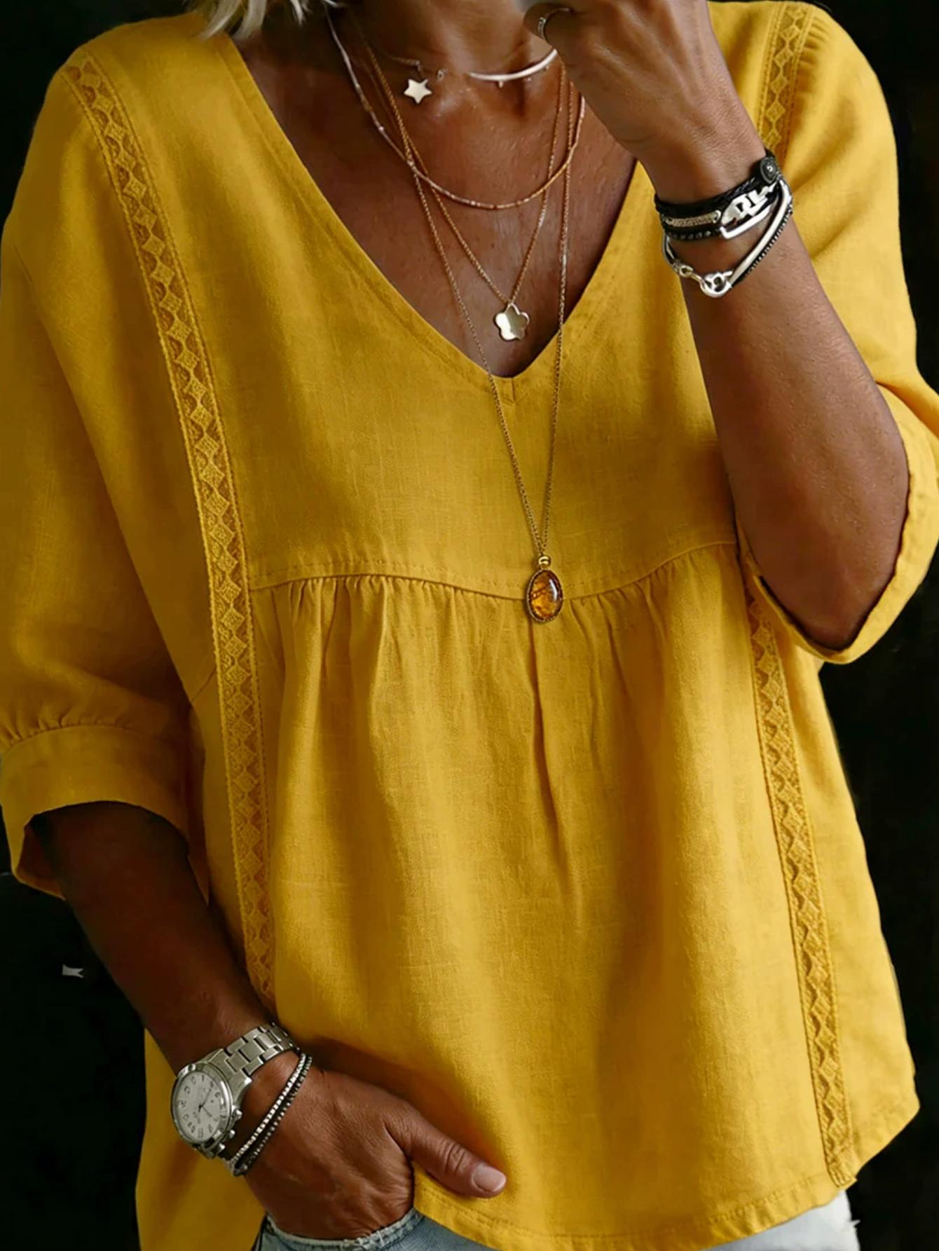 Women's Lace Blouse - Lace Detail – 3/4 Sleeve detail view