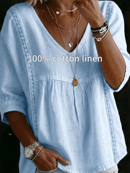 Women's Lace Blouse - Lace Detail – 3/4 Sleeve – Yellow option – view 4