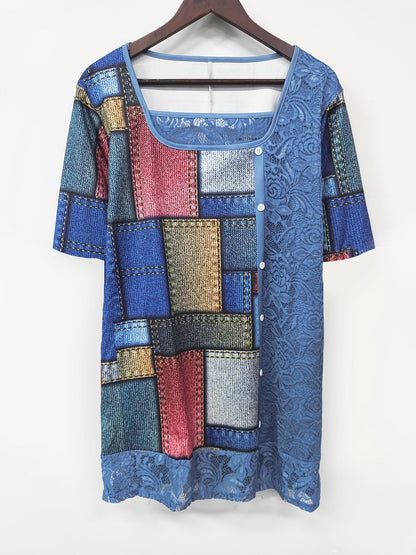 Women's Lace Blouse - Lace Detail – Blue – view 3