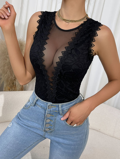 Women's Lace Bodysuit - Form-Fitting Lace and Mesh detail view