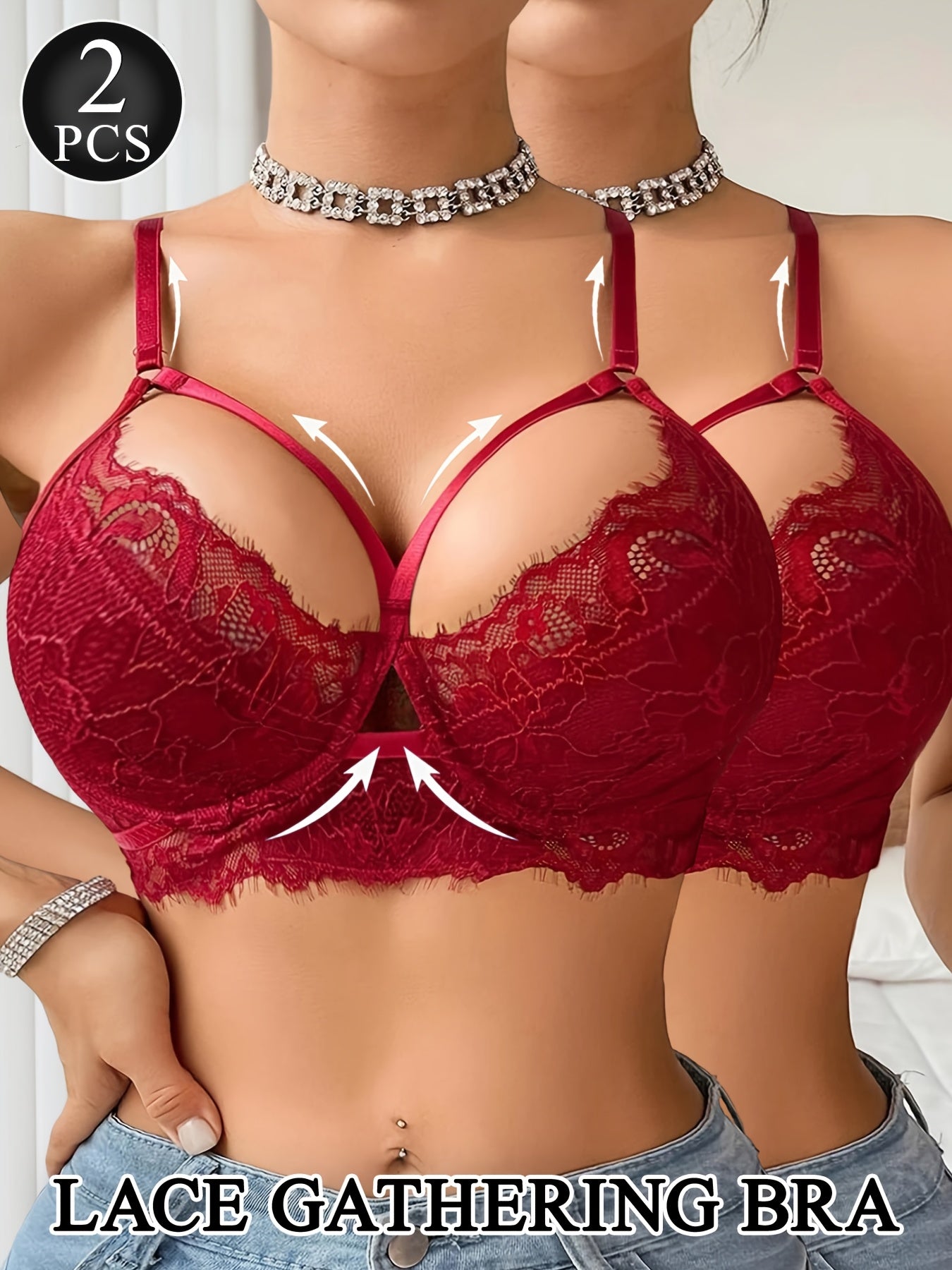 Women's Lace Bralette - 2-Pack Padded, Everyday Support – view 7
