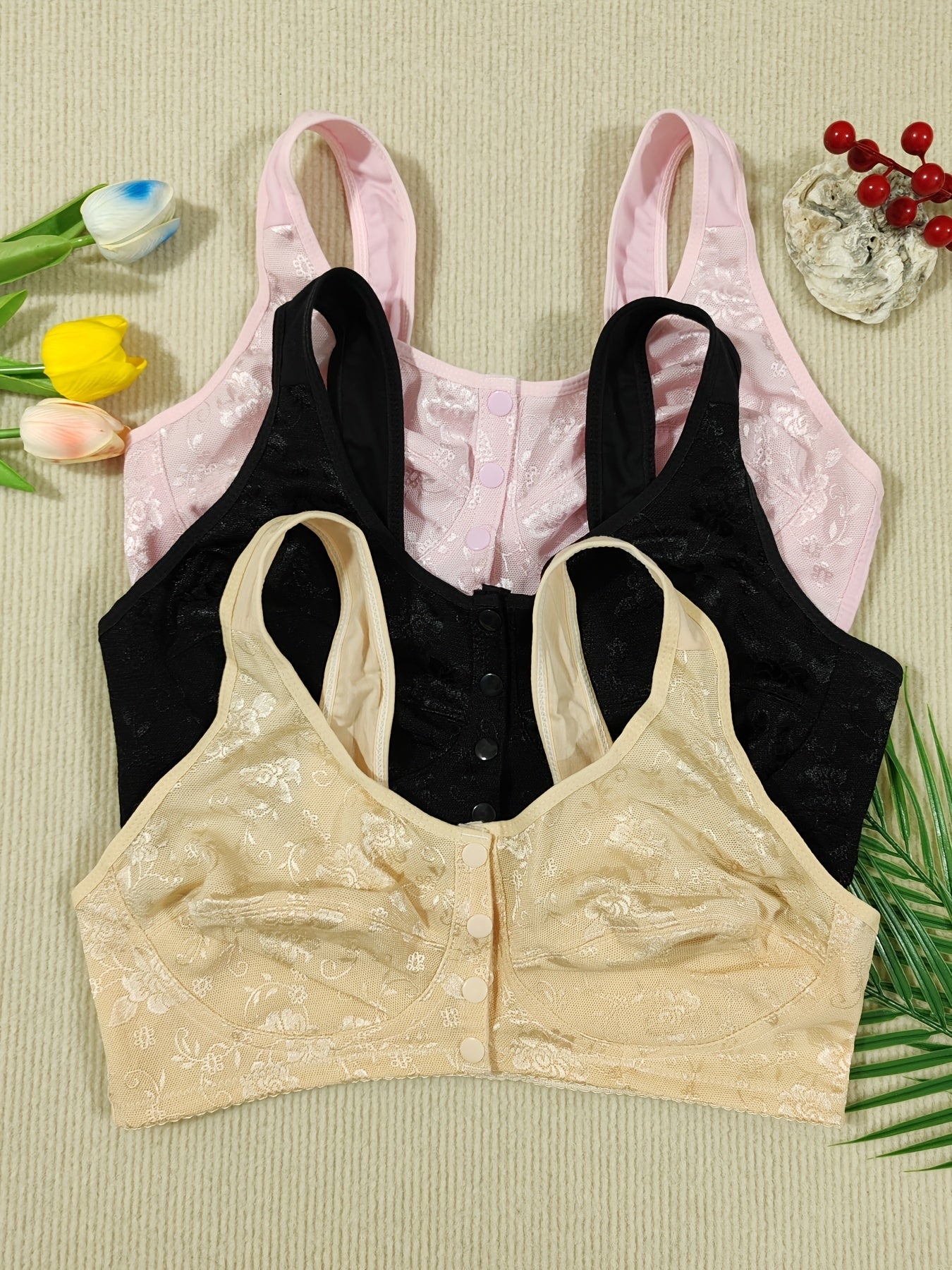 Women's Lace Bralette - 3-Pack Unpadded, Light Support detail view