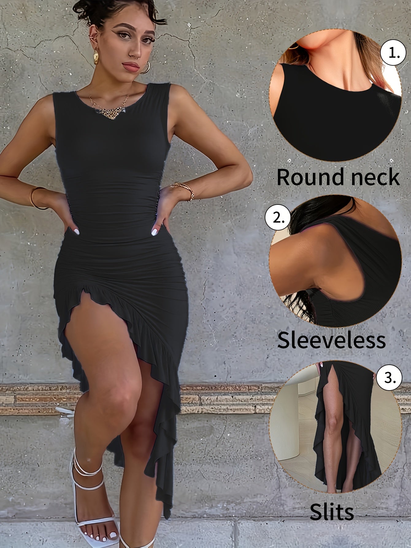Women's Lace Crew Neck A-Line Dress – Sleeveless – Black option – main product image