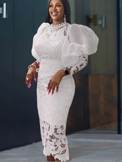 Women's Lace Crew Neck Wedding Dress detail view