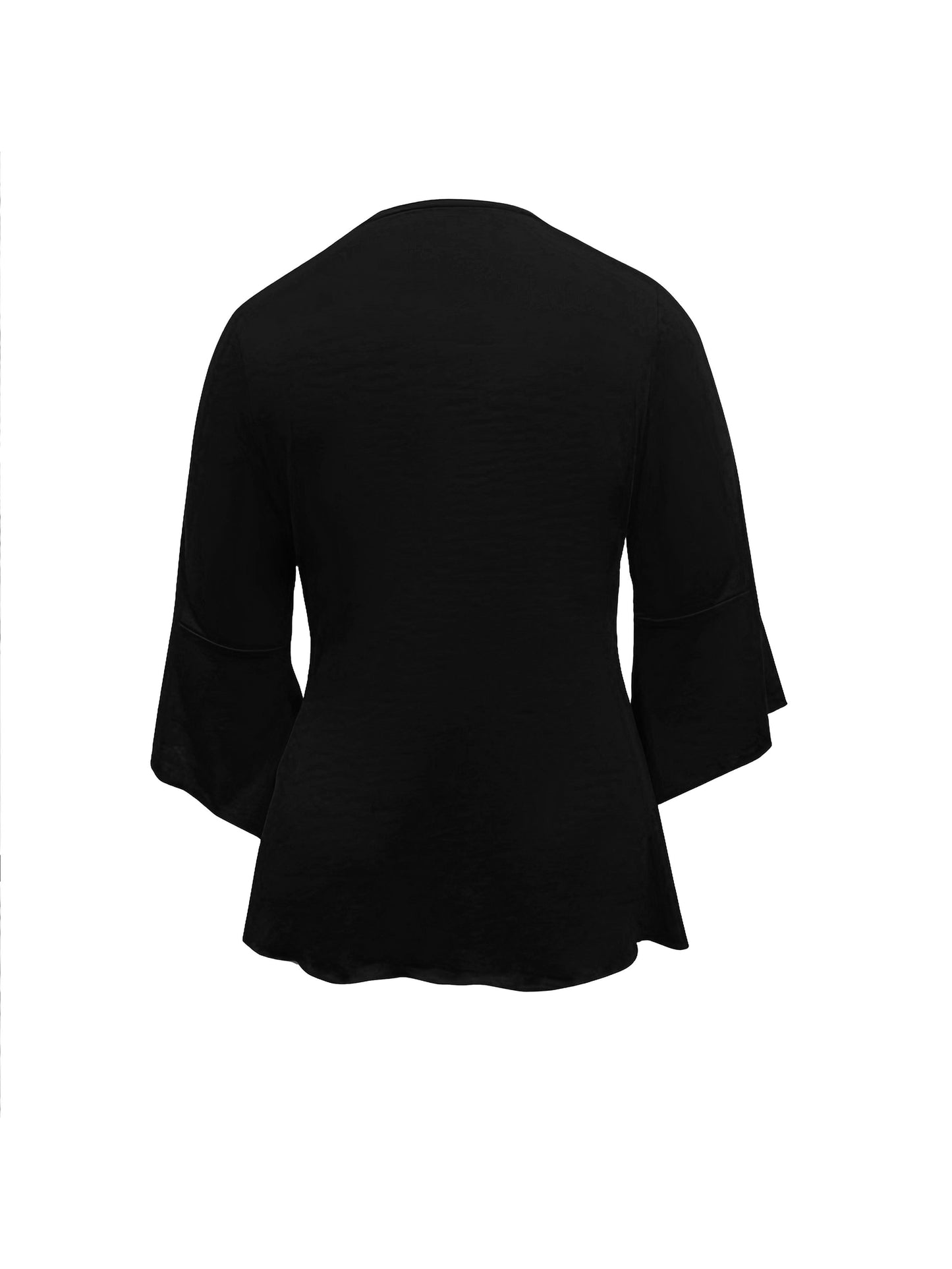 Women's Lace Detail Blouse - Classic Neck Short Sleeve – Black detail view