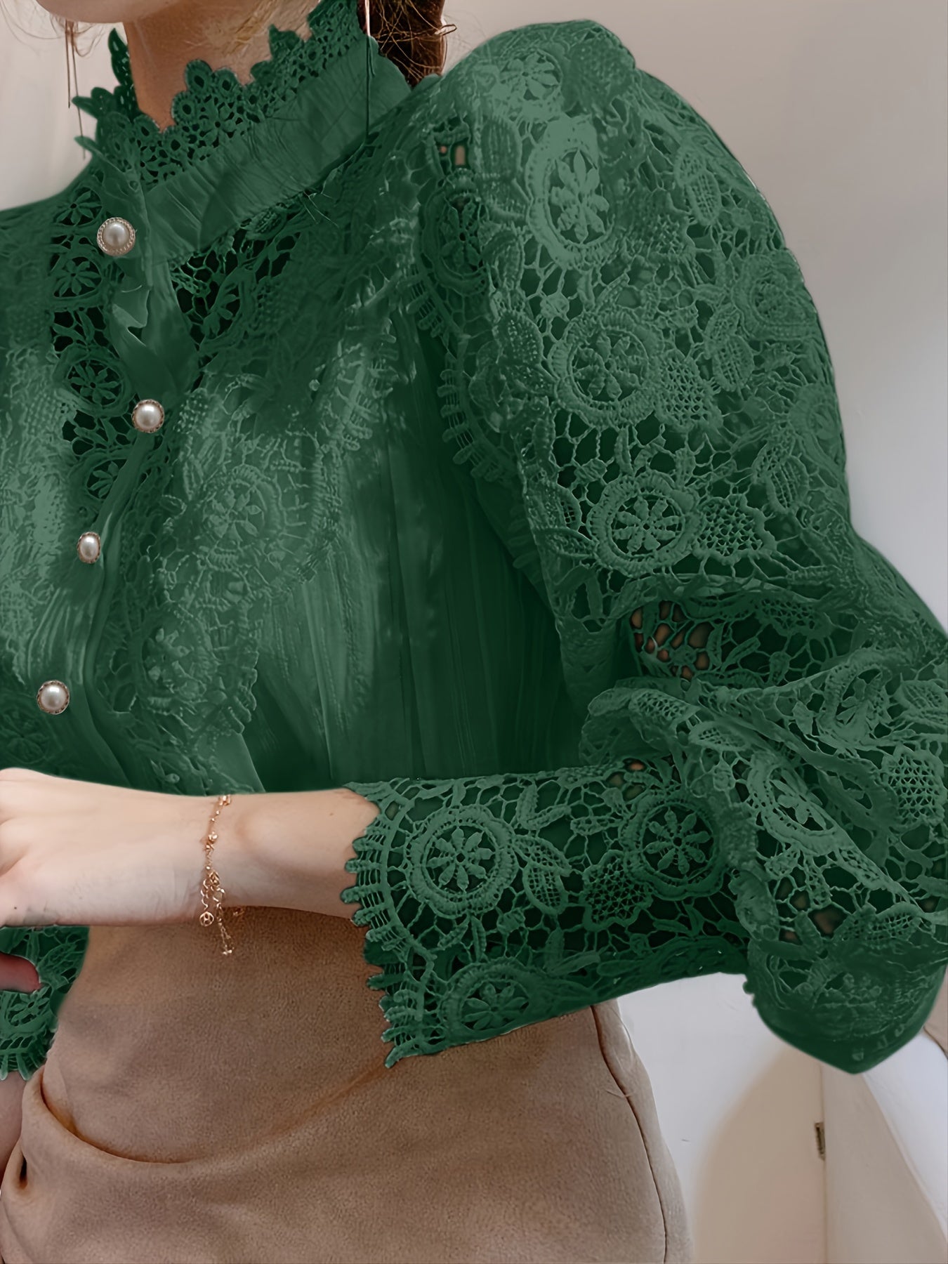 Women's Lace Detail Blouse - Classic Neck Short Sleeve – Sizes S–XXL detail view