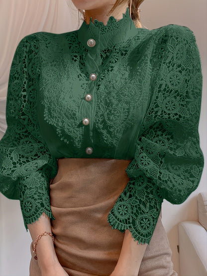 Women's Lace Detail Blouse - Classic Neck Short Sleeve – Sizes S–XXL detail view