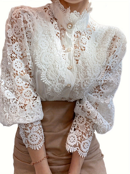 Women's Lace Detail Blouse - Classic Neck Short Sleeve – Sizes S–XXL detail view