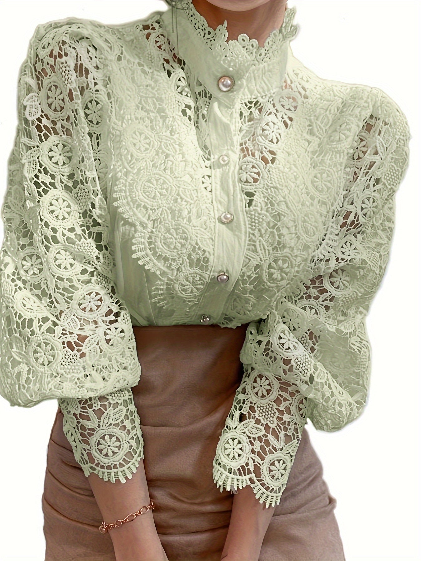 Women's Lace Detail Blouse - Classic Neck Short Sleeve – Sizes S–XXL detail view