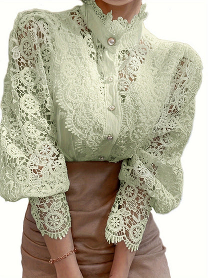 Women's Lace Detail Blouse - Classic Neck Short Sleeve – Sizes S–XXL detail view