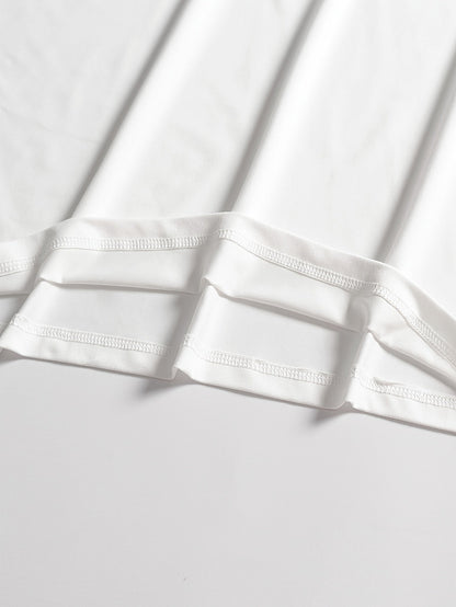 Women's Lace Detail Blouse - Classic Neck Short Sleeve – White detail view