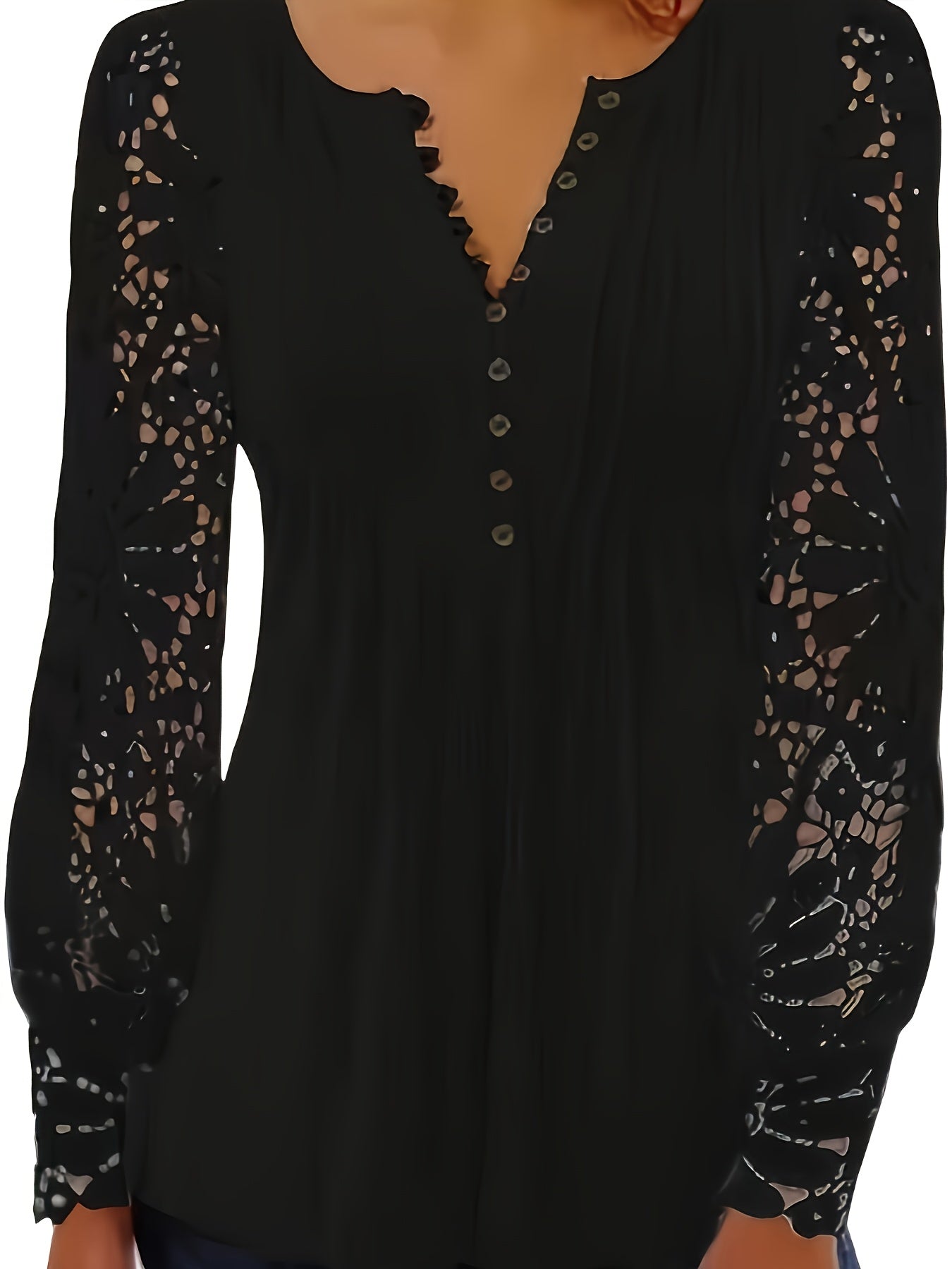Women's Lace Detail Blouse - Collared Short Sleeve detail view