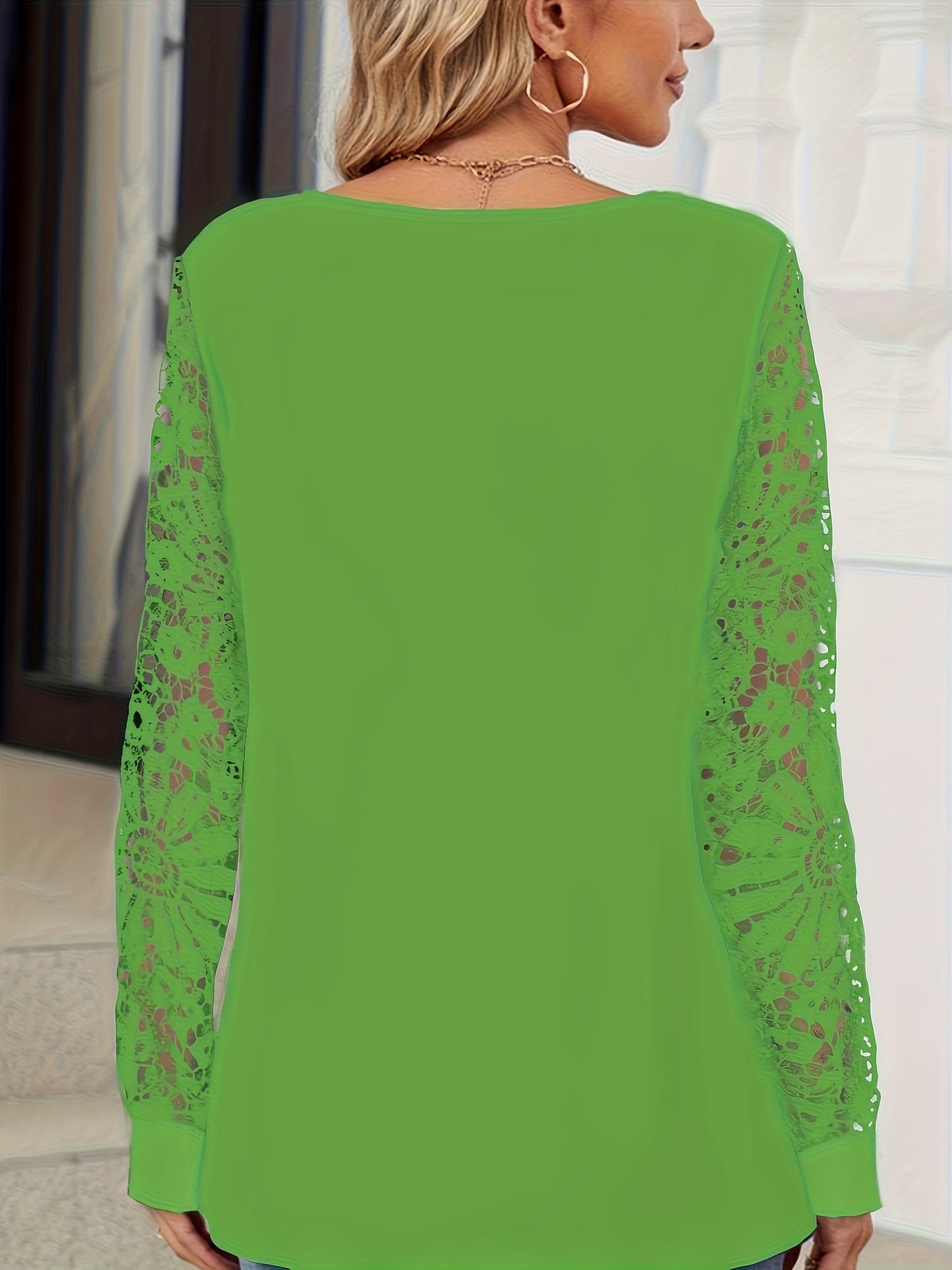 Women's Lace Detail Blouse - Collared Short Sleeve detail view