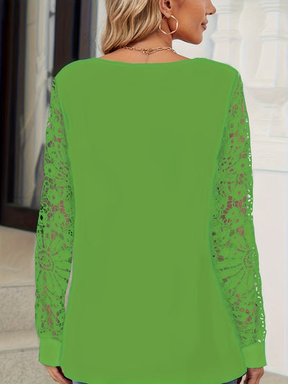 Women's Lace Detail Blouse - Collared Short Sleeve detail view