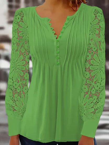 Women's Lace Detail Blouse - Collared Short Sleeve – Purple option – view 2