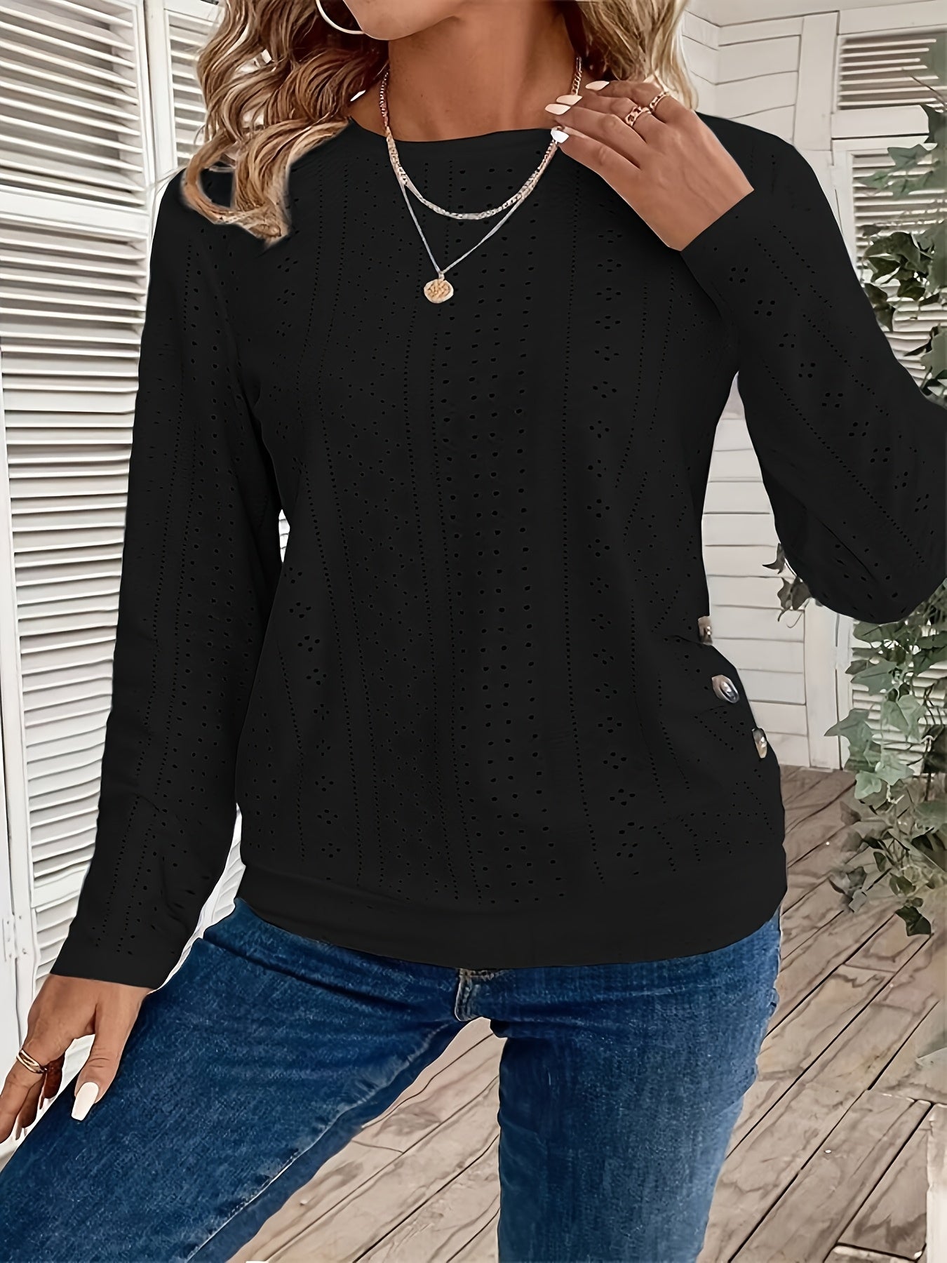 Women's Lace Detail Blouse - Regular Fit – Long Sleeve detail view