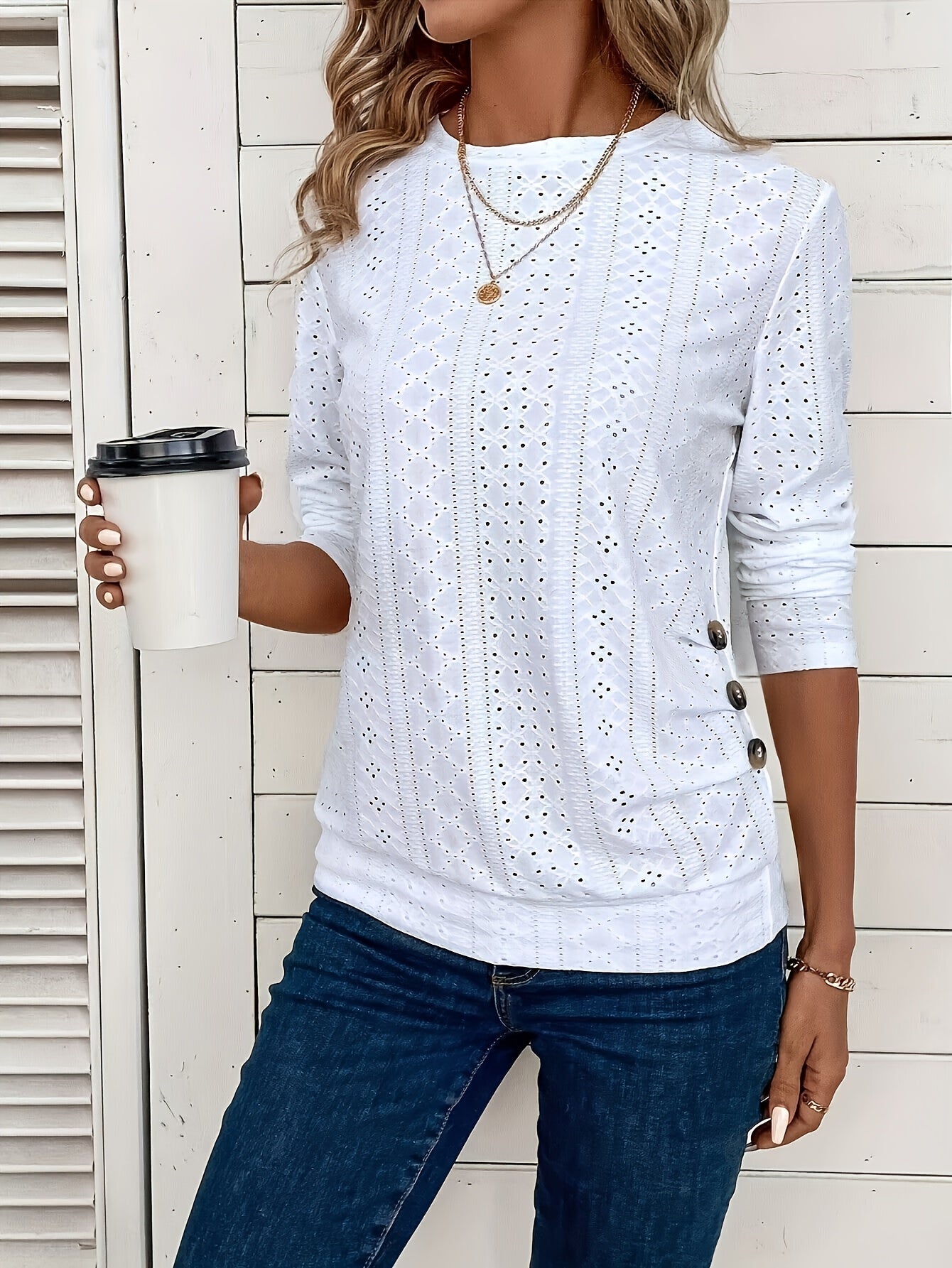 Women's Lace Detail Blouse - Regular Fit – Long Sleeve detail view