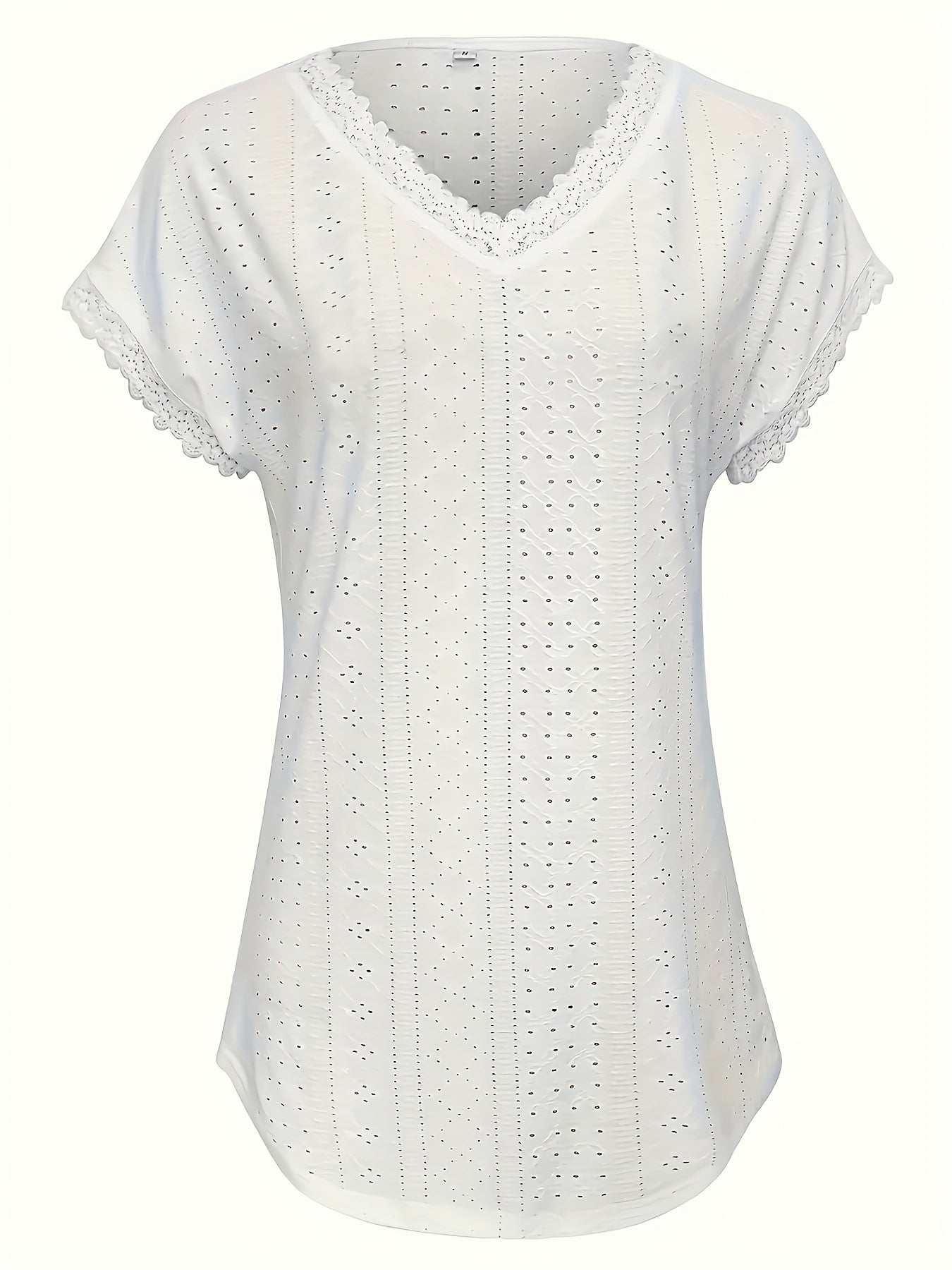 Women's Lace Detail Blouse - V-Neck Short Sleeve detail view
